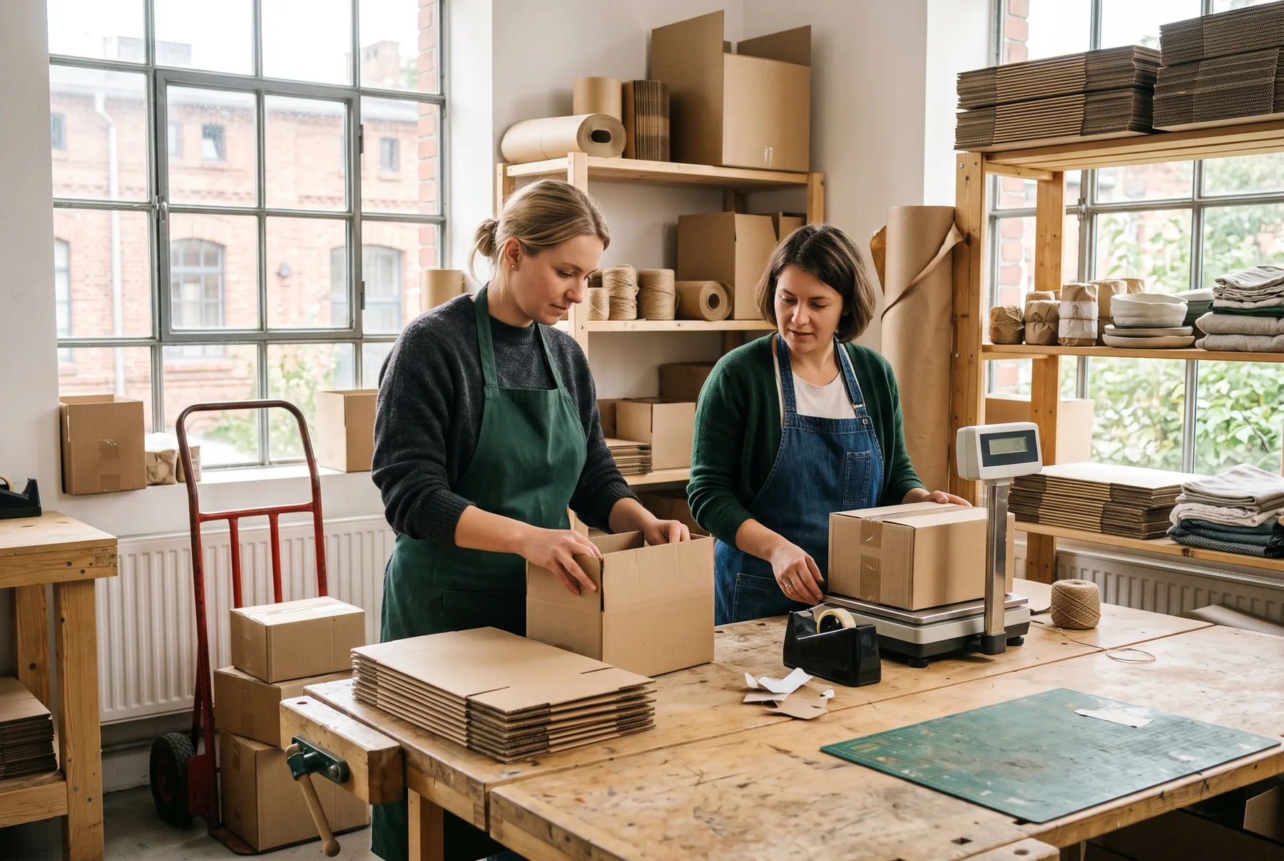 Polish ecommerce workshop packing locally made home goods for dispatch.