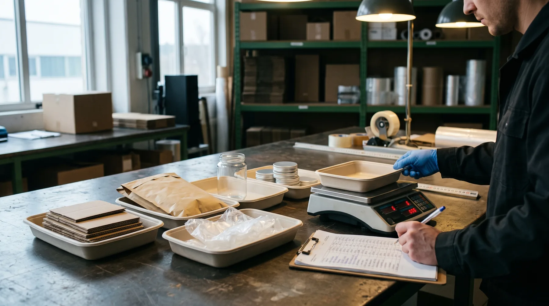 Sorted ecommerce packaging materials prepared for measurement and reporting.