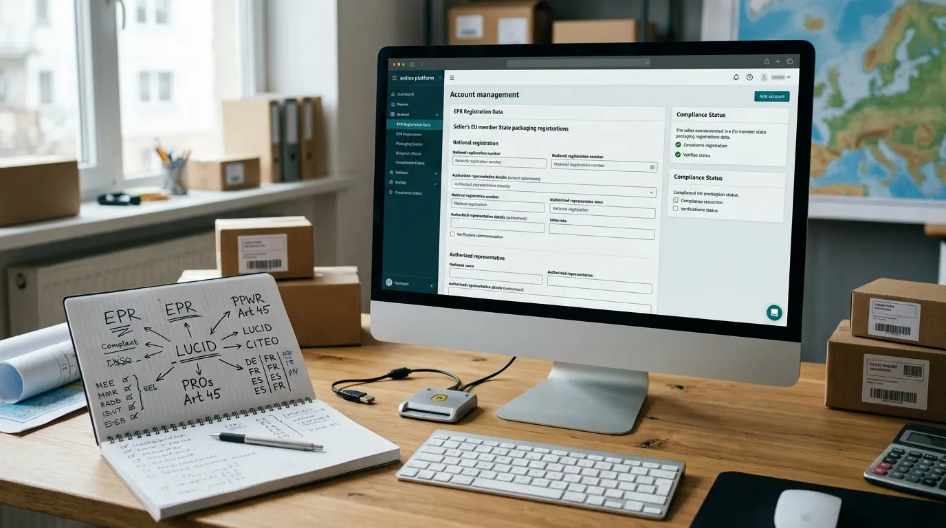 Ein Computerbildschirm zeigt Kontoeinstellungen und Registerfelder einer Online-Plattform