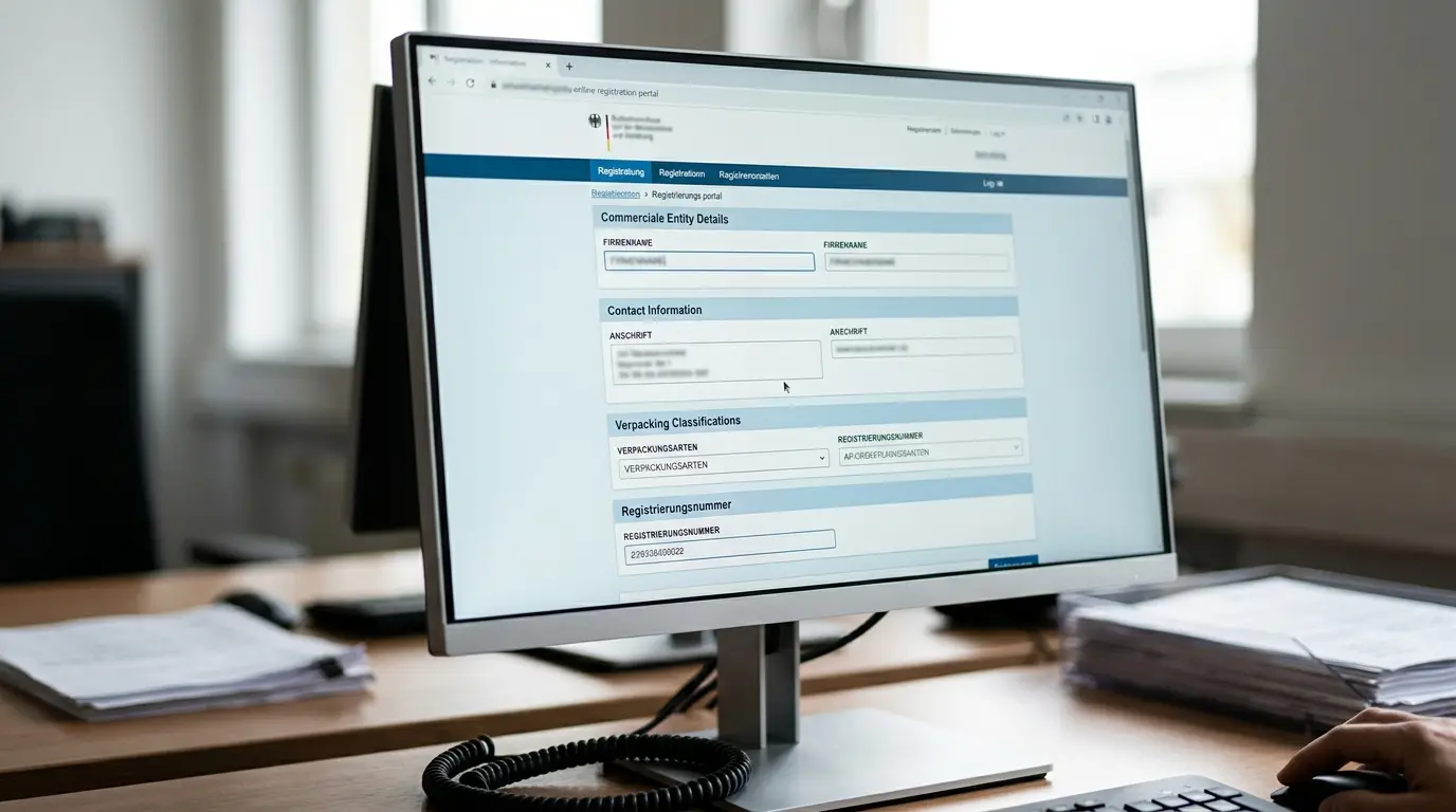 Ein Registrierungsdatensatz mit Angaben zum Unternehmen in einem Verpackungsregister