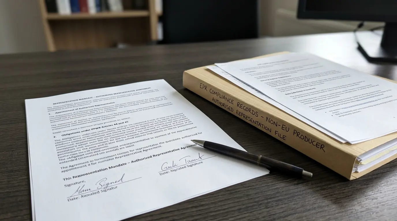Unterzeichnetes Vertretungsmandat neben einer offiziellen Compliance-Akte