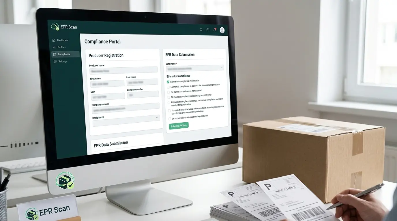 Benutzeroberflaeche eines digitalen Plattformportals auf einem Monitor